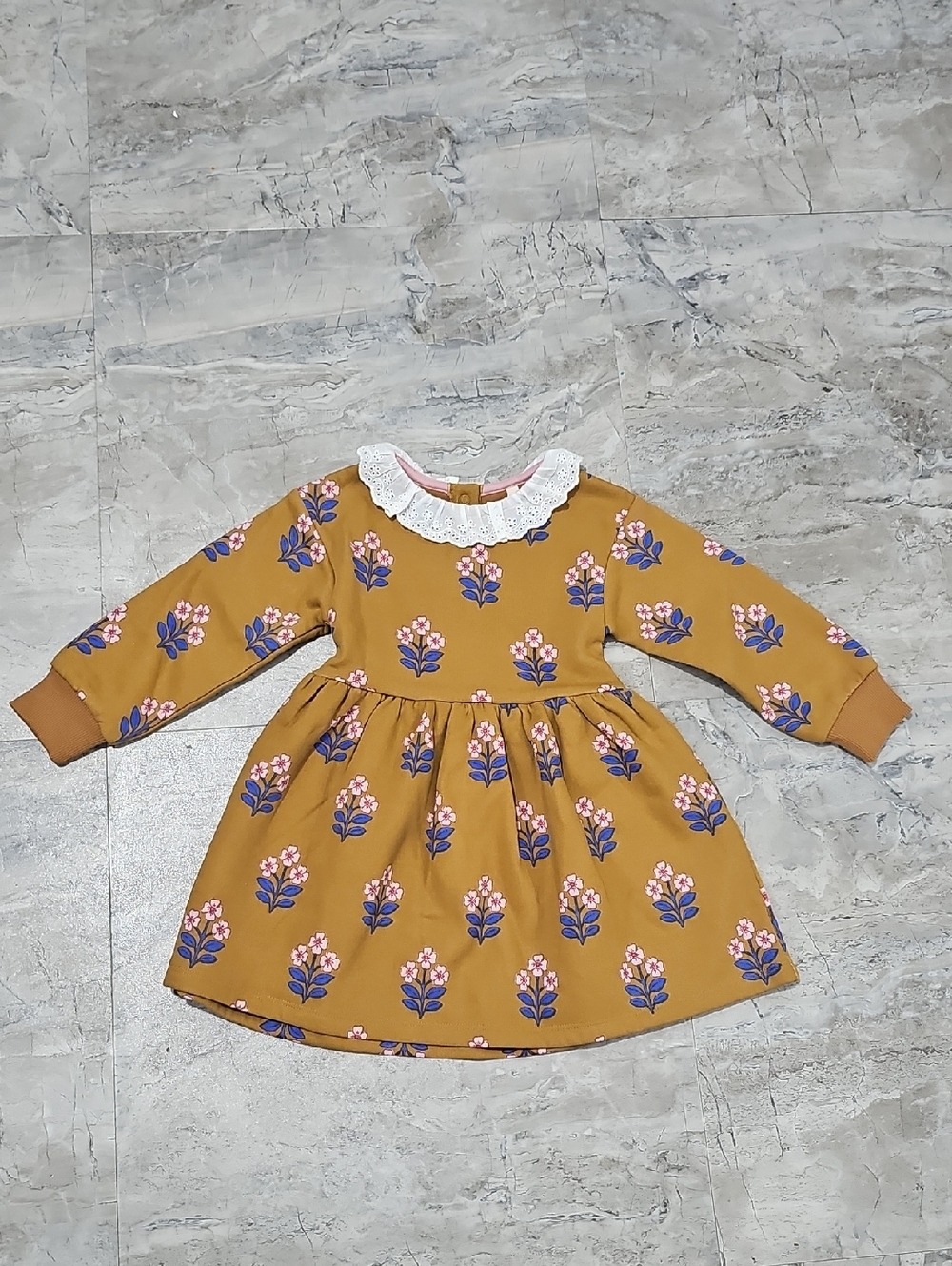 NWOT Mini Boden Mustard Floral Dress Size 2-3T